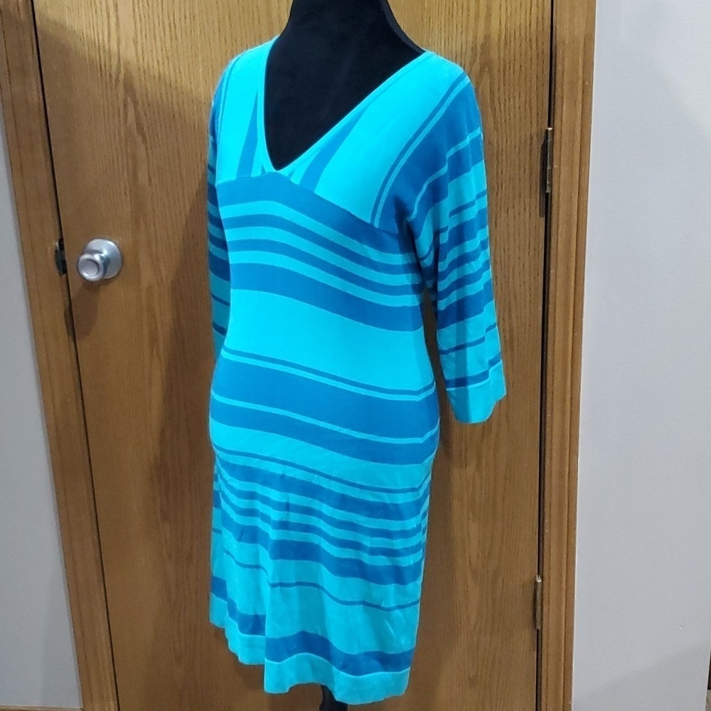 Trina turk striped turquoise knit long sleeve dress